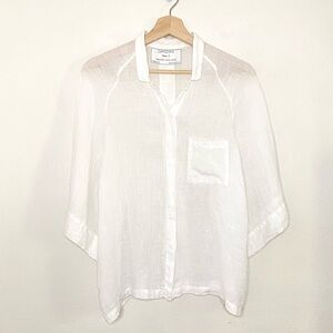 Grizas Washed Linen Shirt Relaxed Boxy Button Down Loose Sleeve Top White Small